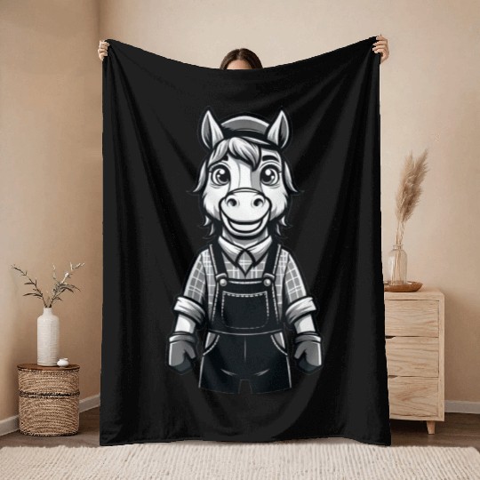 Cute Horse Farmer Throw Blankets