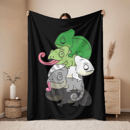 Aromantic Flag Pride Lgbtq Cute Chameleon Pile Throw Blankets