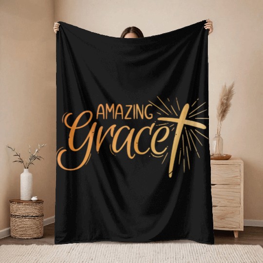 Amazing Grace Lettering Throw Blankets
