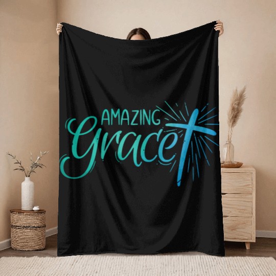 Amazing Grace Lettering Throw Blankets