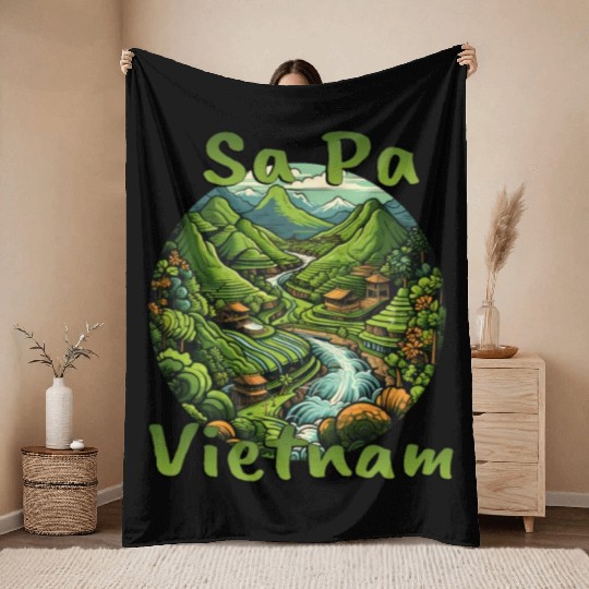 Pa Vietnam: Green Rice Terraces Throw Blankets