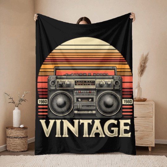 Vintage Boombox Old School 80s Music Retro Throw Blankets