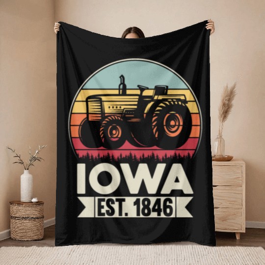 Iowa Vintage Tractor Farmer Gifts Throw Blankets