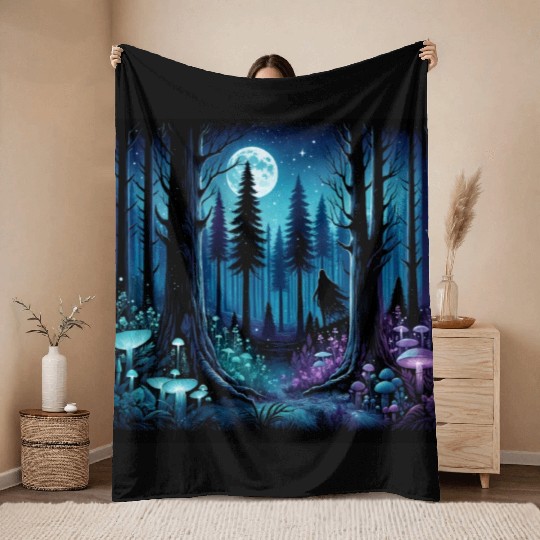 Mystic Moonlit Enchanted Forest Throw Blankets