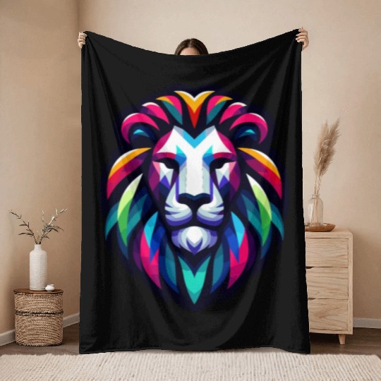Vibrant Spectrum Lion - Abstract Wildlife Majesty Throw Blankets