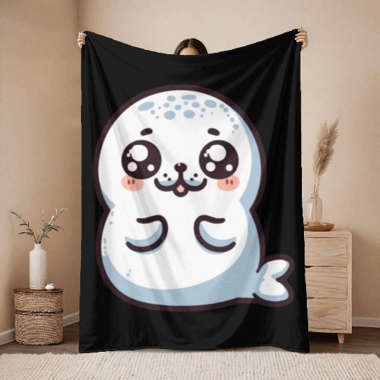 Playful Seal Cartoon Throw Blankets