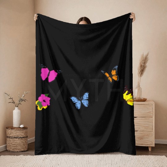 Impossible is a... Myth Hibiscus et papillon Throw Blankets