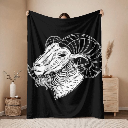 Baphomet Goat Devil Horn Head Throw Blankets