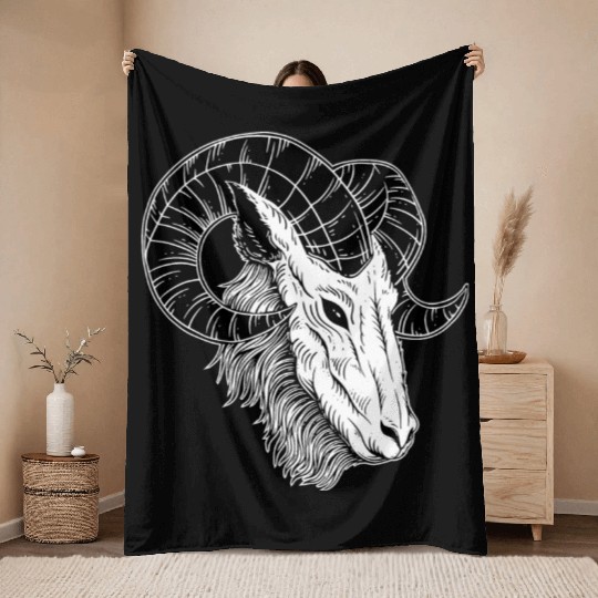 Dark Devil Baphomet Goat Head Throw Blankets