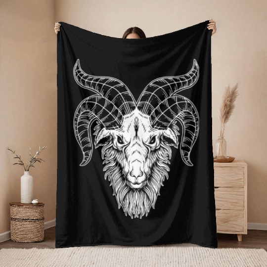 Devil Baphomet Goat Head Throw Blankets