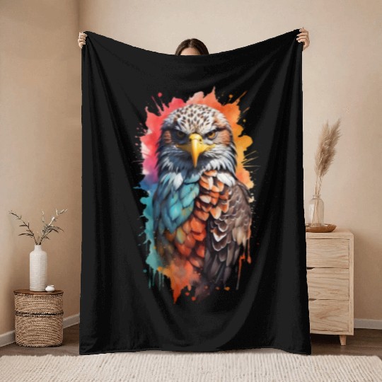 Stunningly colored bald eagle Throw Blankets