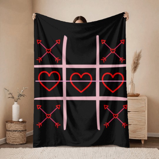 Valentine's Day Tic-Tac-Toe Funny Game Throw Blankets