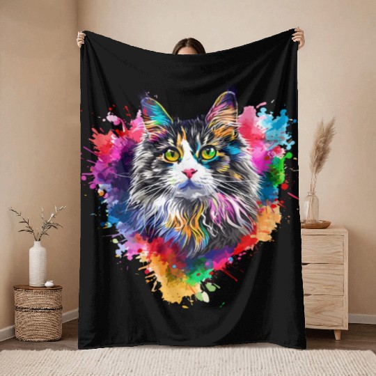 Colorburst Whiskers Rainbow Heart Throw Blankets