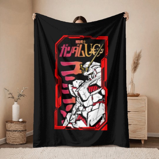 Gundam unicorn Throw Blankets