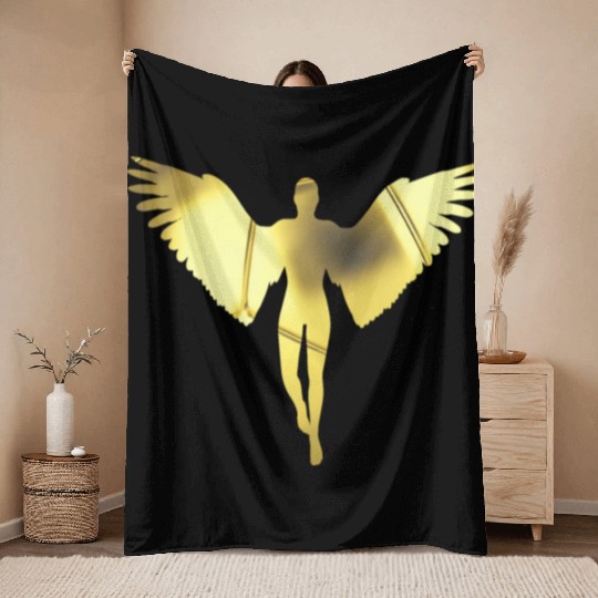 golden angel in a bright golden color Throw Blankets