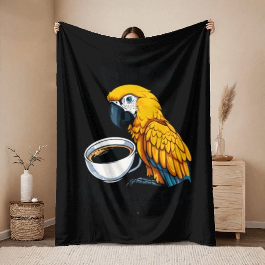 Gold Macaw Macaw-Fee Coffee Lover Throw Blankets