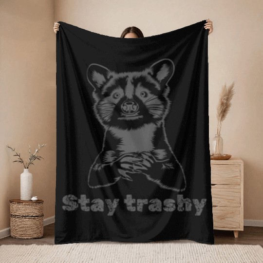 Funny Stay Trashy Possum Raccoon Vintage Street Throw Blankets