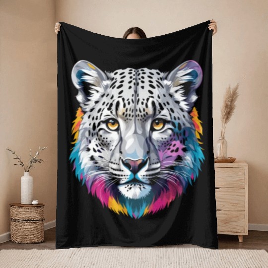 Snow Leopard Throw Blankets