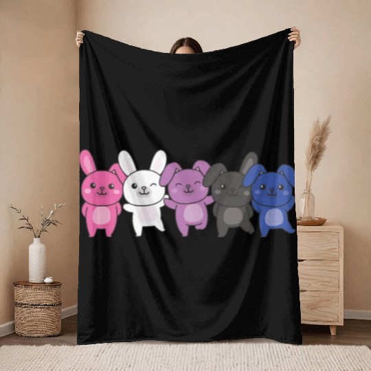 Genderfluid Flag Pride Lgbtq Cute Bunny Pile Throw Blankets