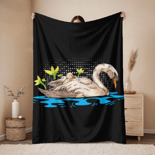 Mother Child Swan Zookeeper Gift Throw Blankets