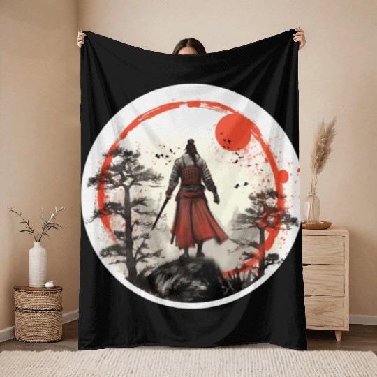 Samurai Sunset Throw Blankets
