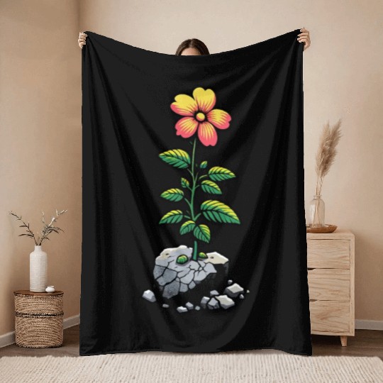 Resilient flower blooming through the cracks Throw Blankets
