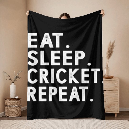 Eat Sleep Cricket Repeat Funny Cricket Sport Game Throw Blankets