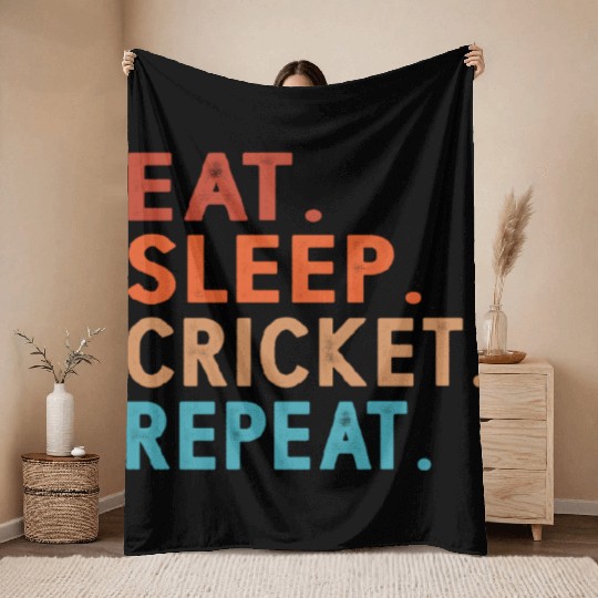 Eat Sleep Cricket Repeat Funny Throw Blankets
