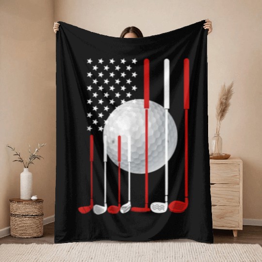 Golf American Flag 4Th Of July Usa Patriotic Throw Blankets