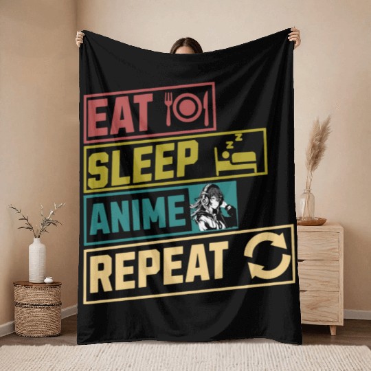 Eat sleep anime repeat hobby Throw Blankets