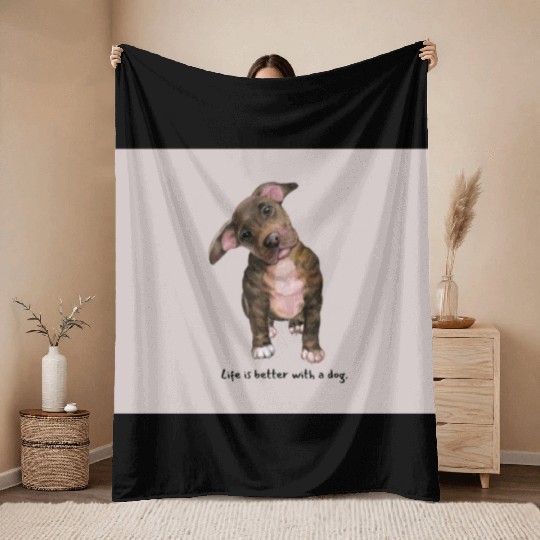 Life is better with a dog Throw Blankets
