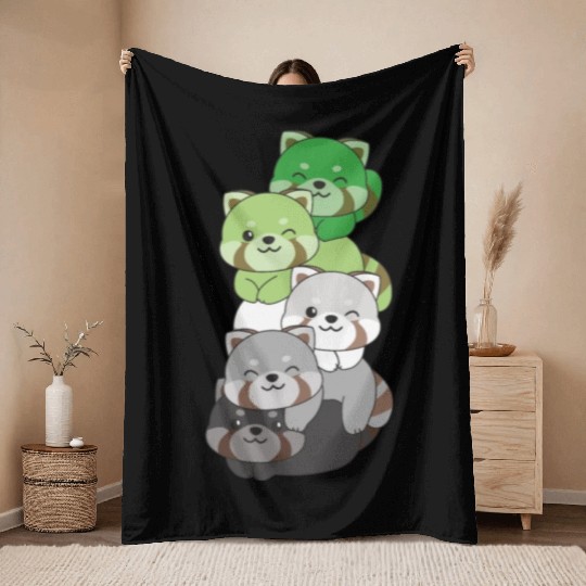 Aromantic Flag Pride Lgbtq Cute Red Panda Pile Throw Blankets
