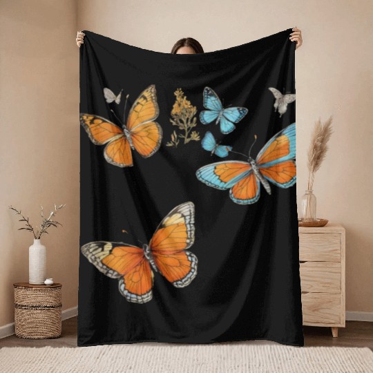 Floral Harmony: Blooms and Butterflies" Throw Blankets