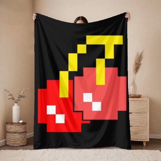 8 Bit Pixel Cherries 80s Video Game Halloween Throw Blankets