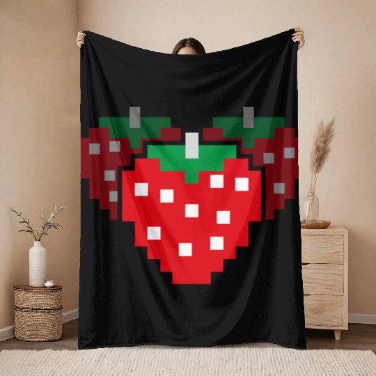 8 Bit Pixel Strawberry 80s Video Game 100 Days of Throw Blankets