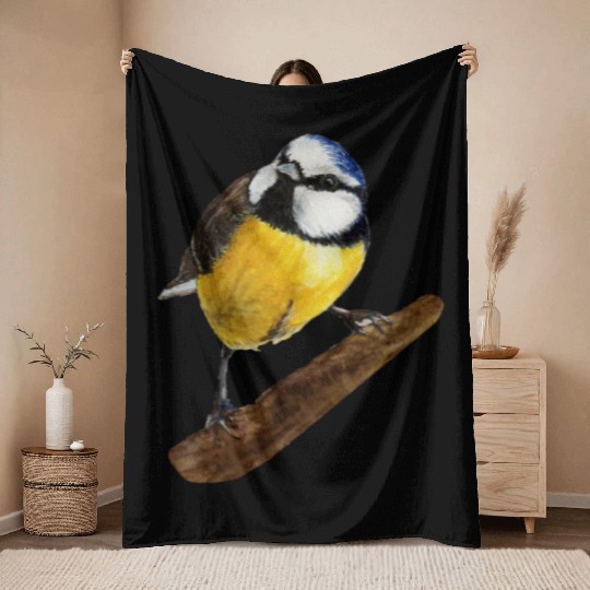 Blue tit titmouse hand painted watercolor. Throw Blankets