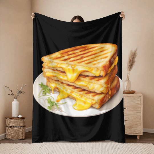 Plate of Grilled Cheese Sandwich Throw Blankets