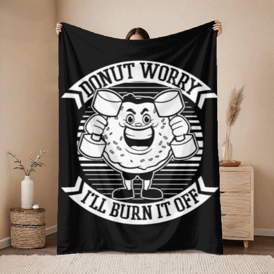 Fitness Donut Funny Donut Gym Throw Blankets