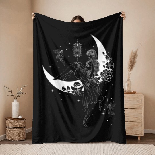 Fairy Fairycore Moon Crescent Moon Throw Blankets
