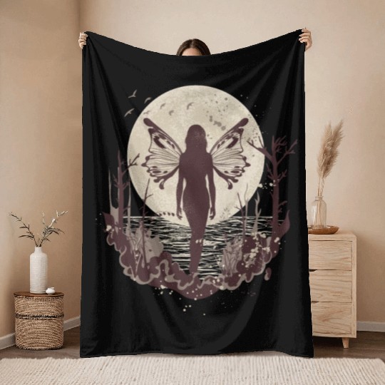 Fairy Fairycore Moon Fairy Throw Blankets