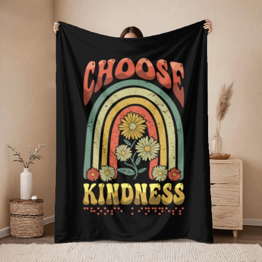 Choose Kindness Braille Alphabet Braille Retro Throw Blankets
