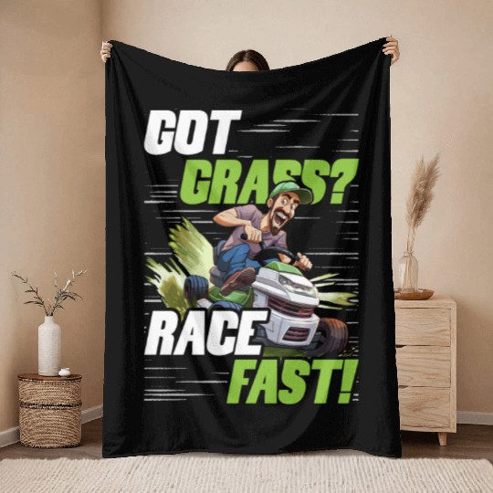 Lawn Mower Racing Got Grass Race Fast Throw Blankets