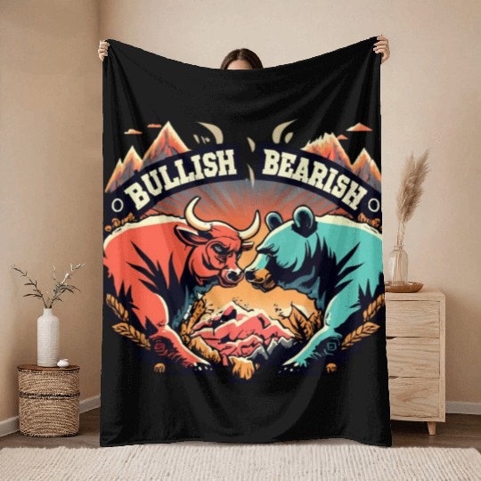 Bitcoin Bullish Versus Bearish Market Throw Blankets