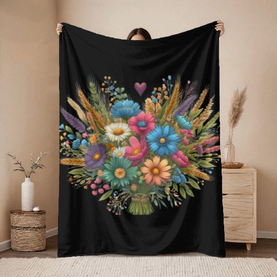 Bouquet of Wildflowers in Beautiful Rustic Colors Throw Blankets