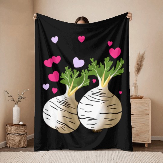 Turnip Love Hearts Valentine's Day Throw Blankets