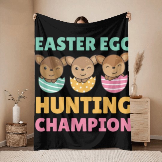 Sweet Deer At Easter With Easter Eggs Deer Throw Blankets