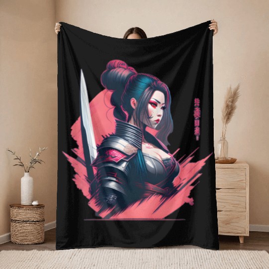 Cyberpunk Samurai Cyberpunk Throw Blankets