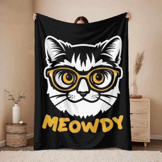 Meowdy Funny Kitty Michigan Gift Throw Blankets