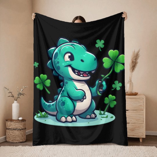 St. Patrick's Day Dino Throw Blankets