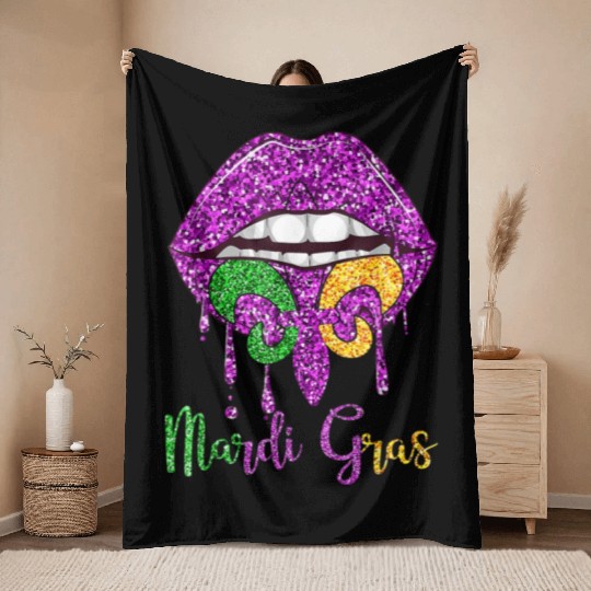 Dripping Mardi Gras Throw Blankets